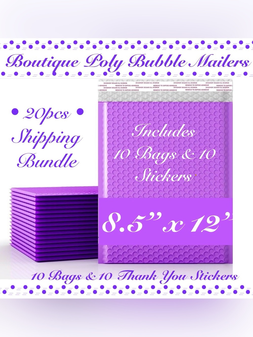 20ct Shipping Package 🆕
10~ 8.5” x 12” bubble mailers
10~Assorted -TY Stickers